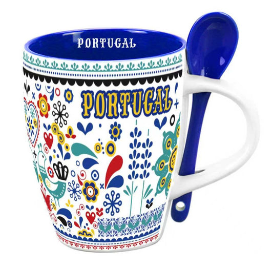 Caneca c/Colher em Porcelana - 11cm - Portugal HR-002-6
