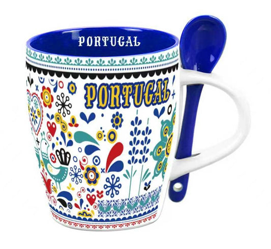 Caneca c/Colher em Porcelana - 7cm - Portugal HR-003-6