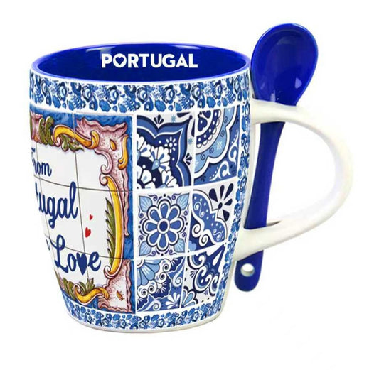 Caneca c/Colher em Porcelana - 7cm - Portugal HR-003-7