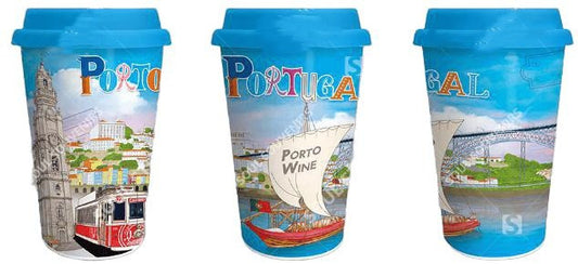Copo de Viagem em Cerâmica 14cm - Porto - YC33426C